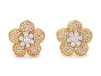 A Pair of 14 Karat Yellow Gold and Diamond Simulant Earclips,