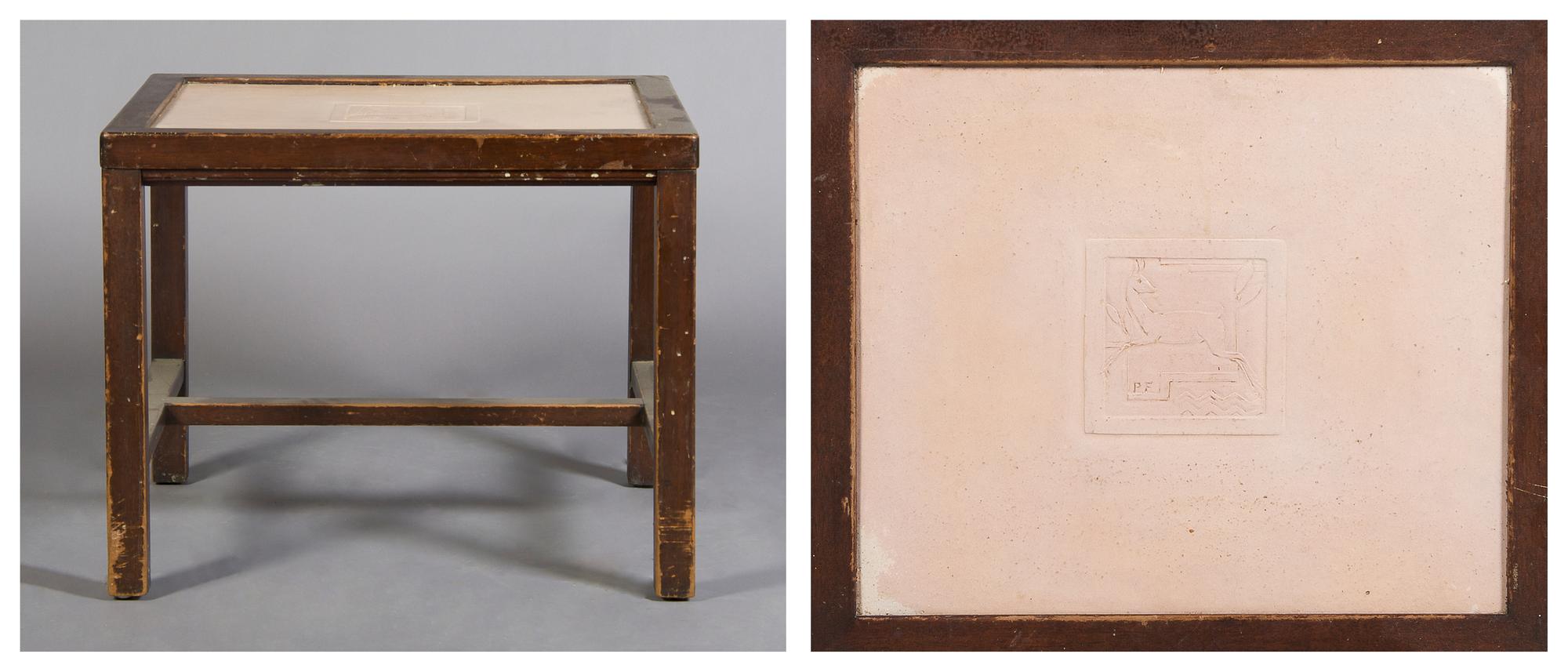 An Austrian Ceramic Top Occasional Table, Paul Freigang, Height 19 3/4 x width 24 1/2 x depth 21 1/4 inches.