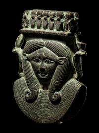 An Egyptian Bronze Hathor Sistrum Terminal