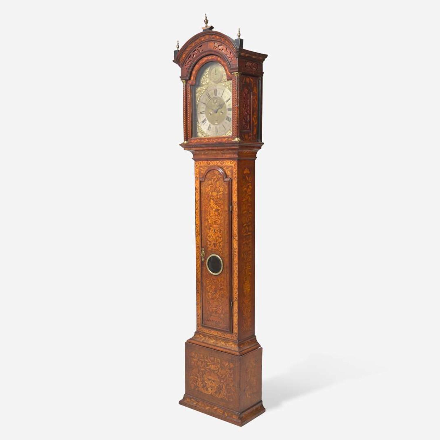 A Dutch walnut marquetry tall case clock Works by William Gib, Rotterdam, Netherlands, early 18th century