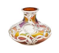 An Iridescent Silver Overlay Glass Vase, likely Loetz Height 2 1/2 inches.