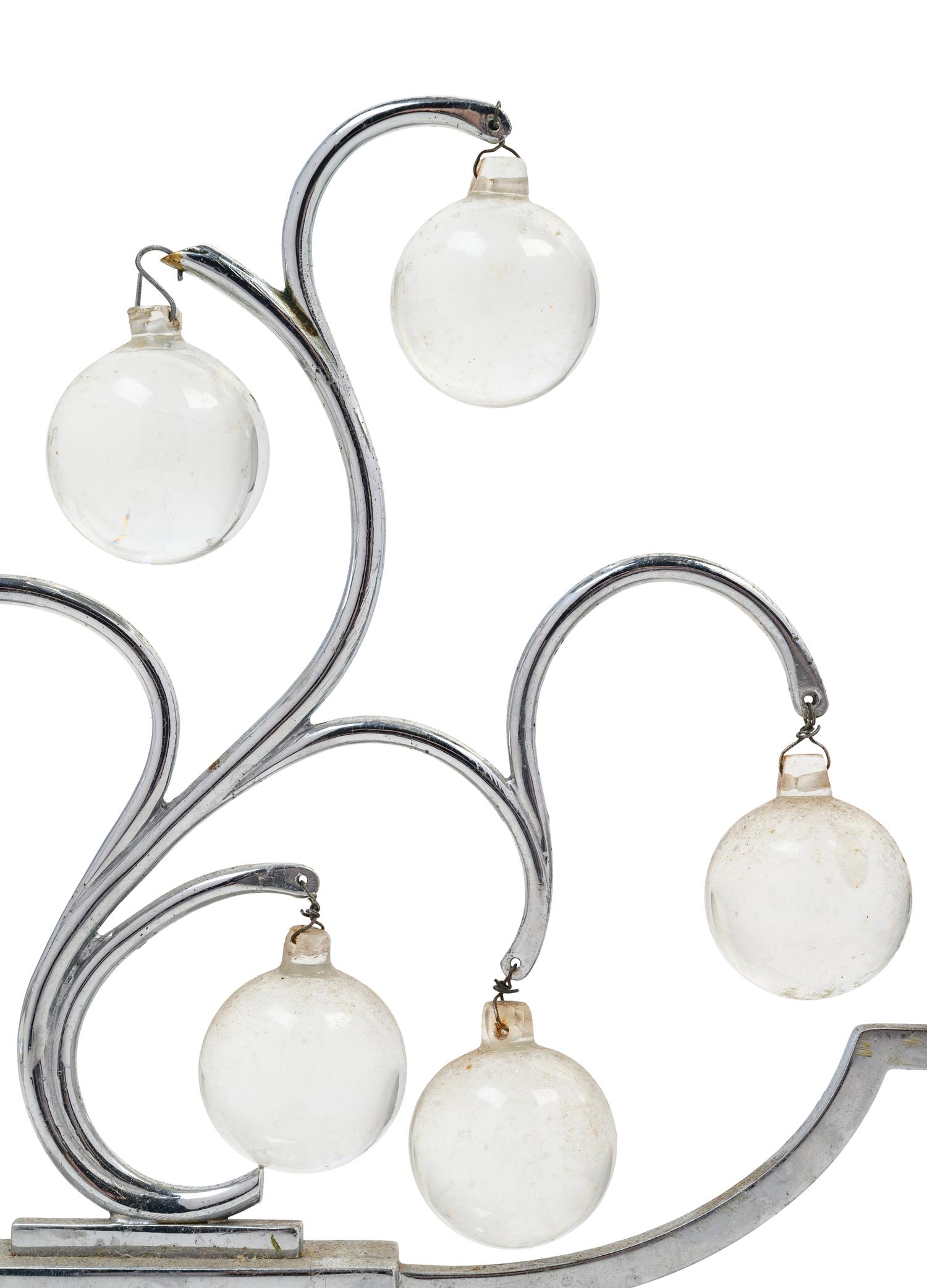 A Pair of Art Deco Silvered Metal and Glass Two-Light Candelabra