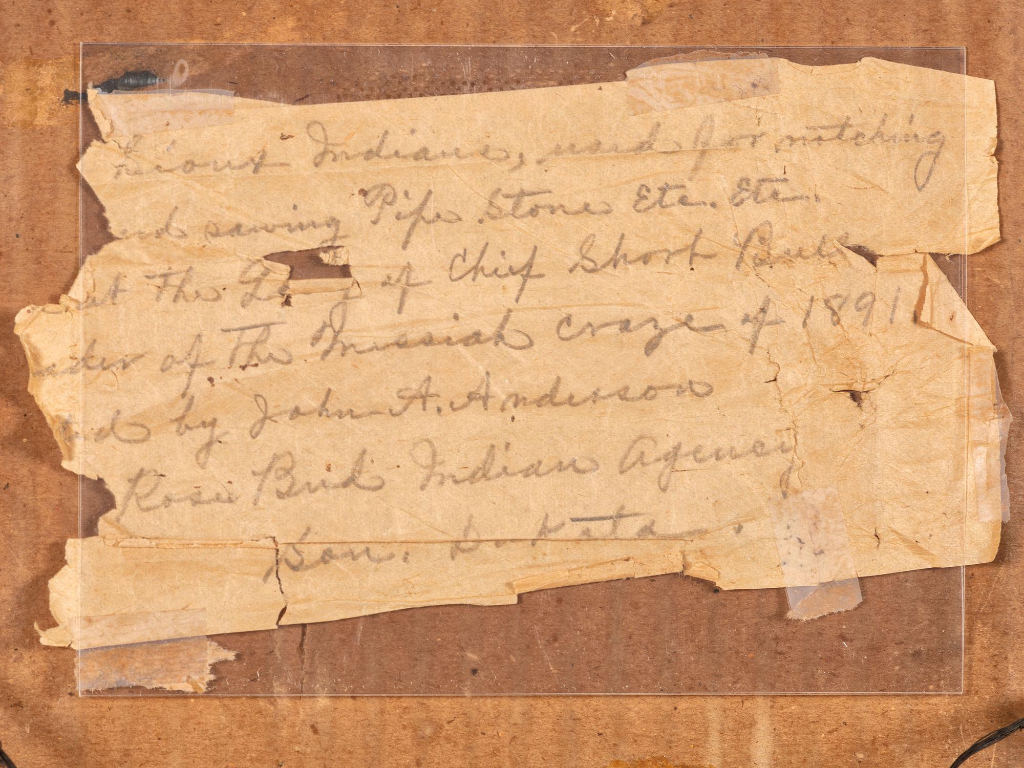 [NATIVE AMERICANS]. Sioux Indian saw found at the lodge of Chief Short Bull, presented by photographer J.A. Anderson. Red Cloud Agency, South Dakota.