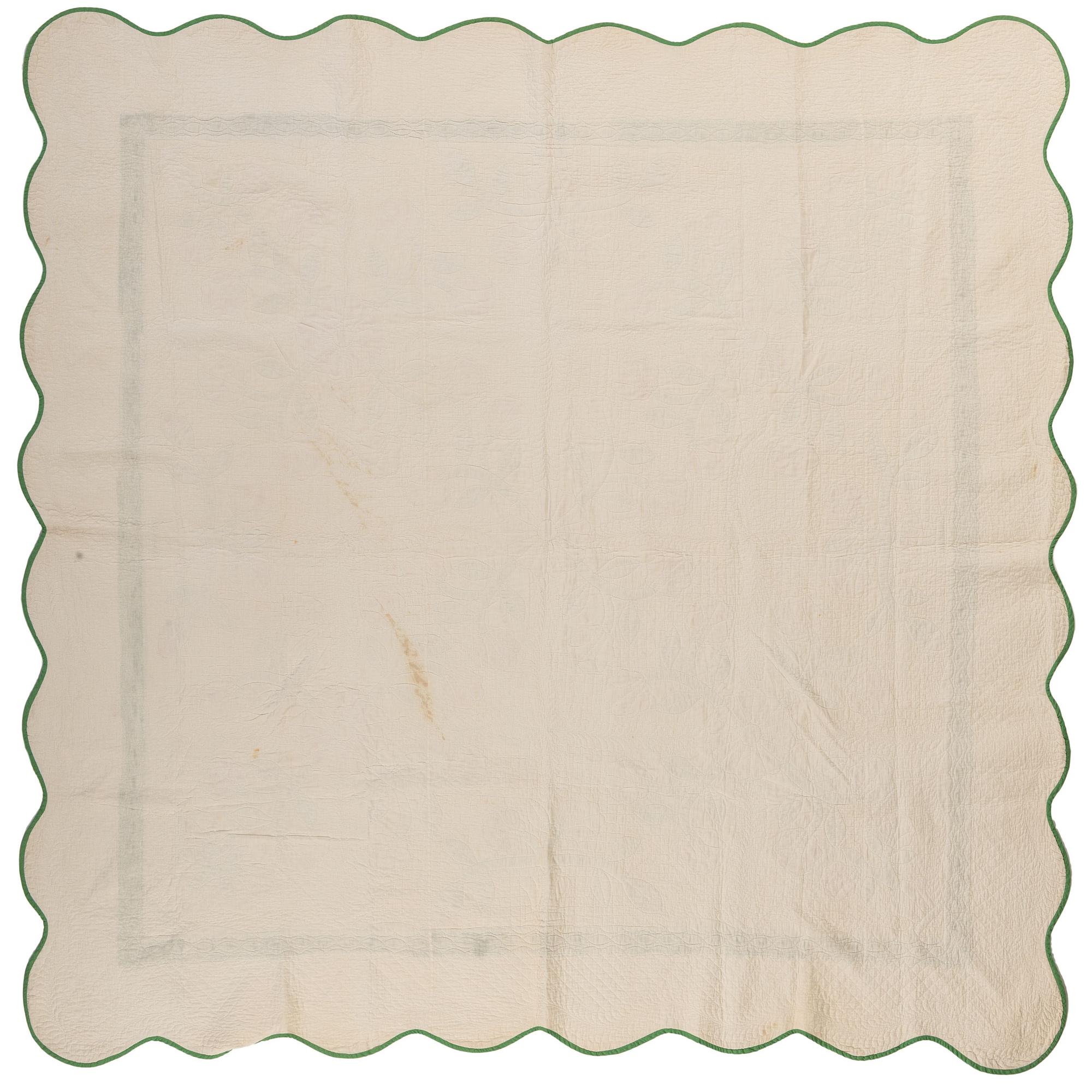 A Basket of Flowers Pattern Quilt with a Scalloped Edge