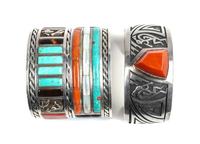 Two Southwestern Silver Cuff Bracelets Length 5 1/4 x opening 1 1/4 x width 2 1/4 inches