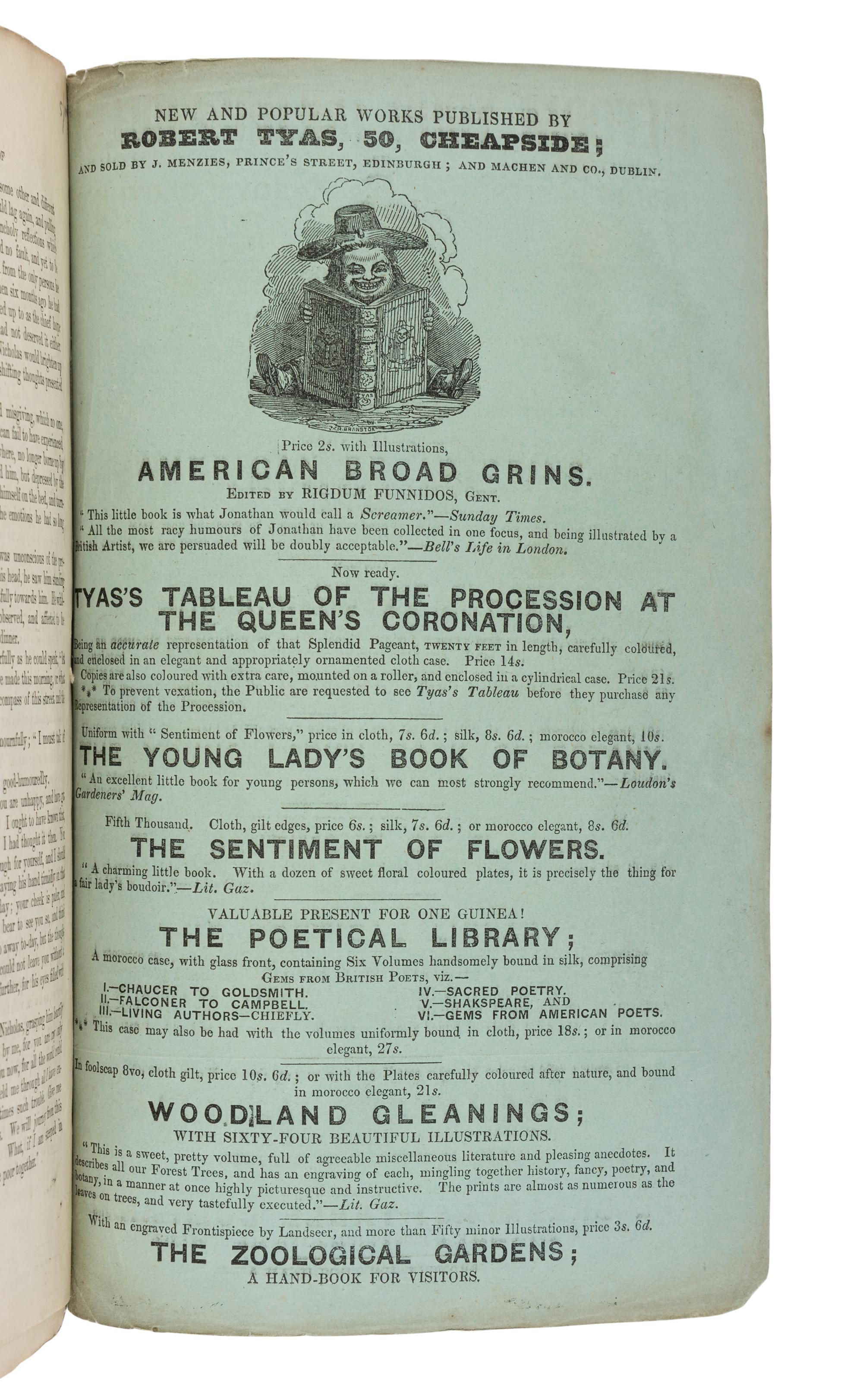 DICKENS, Charles (1812-1870). The Life and Adventures of Nicholas Nickleby . London: Chapman & Hall, April 1838 - October 1839.