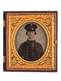 [CIVIL WAR]. Sixth plate ambrotype of Annapolis Naval Cadet Roswell Morey housed in Union case with patriotic motif.