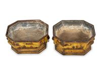 A Pair of Continental Tôle Peinte and Lead Jardinières