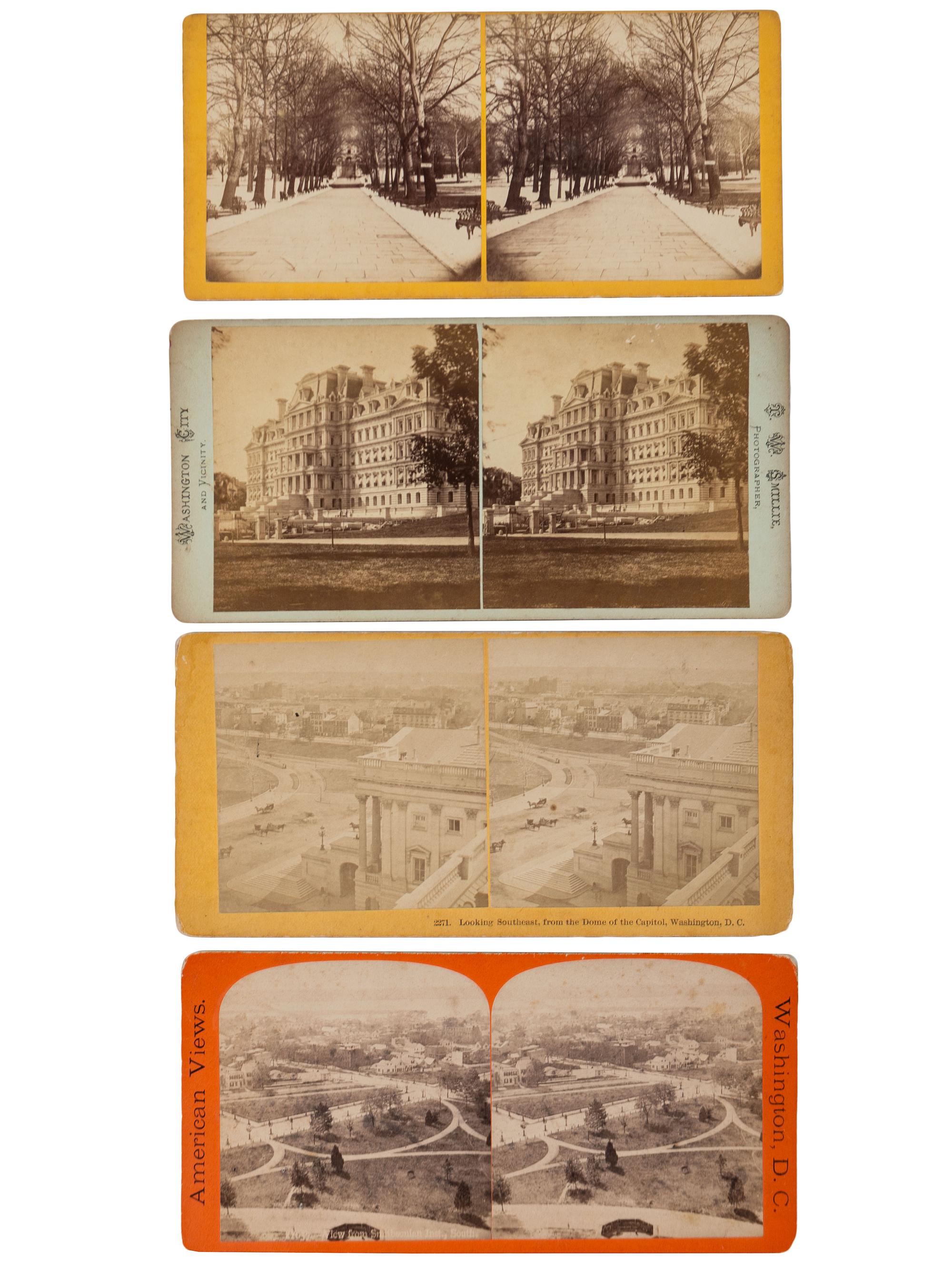 [EARLY PHOTOGRAPHY]. A group of approx. 95 stereoviews highlighted by images of US presidents, views in and around Washington, DC and Mount Vernon, and African American and female subjects.