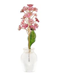 A Diamond Mounted Carved Rock Crystal, Nephrite, Tourmaline and 18-Karat Gold Cherry Blossom Flower Study