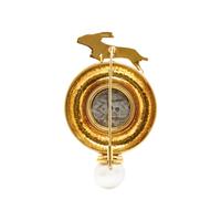 ELIZABETH GAGE, YELLOW GOLD, ENAMEL, AND CULTURED PEARL HARE BROOCH