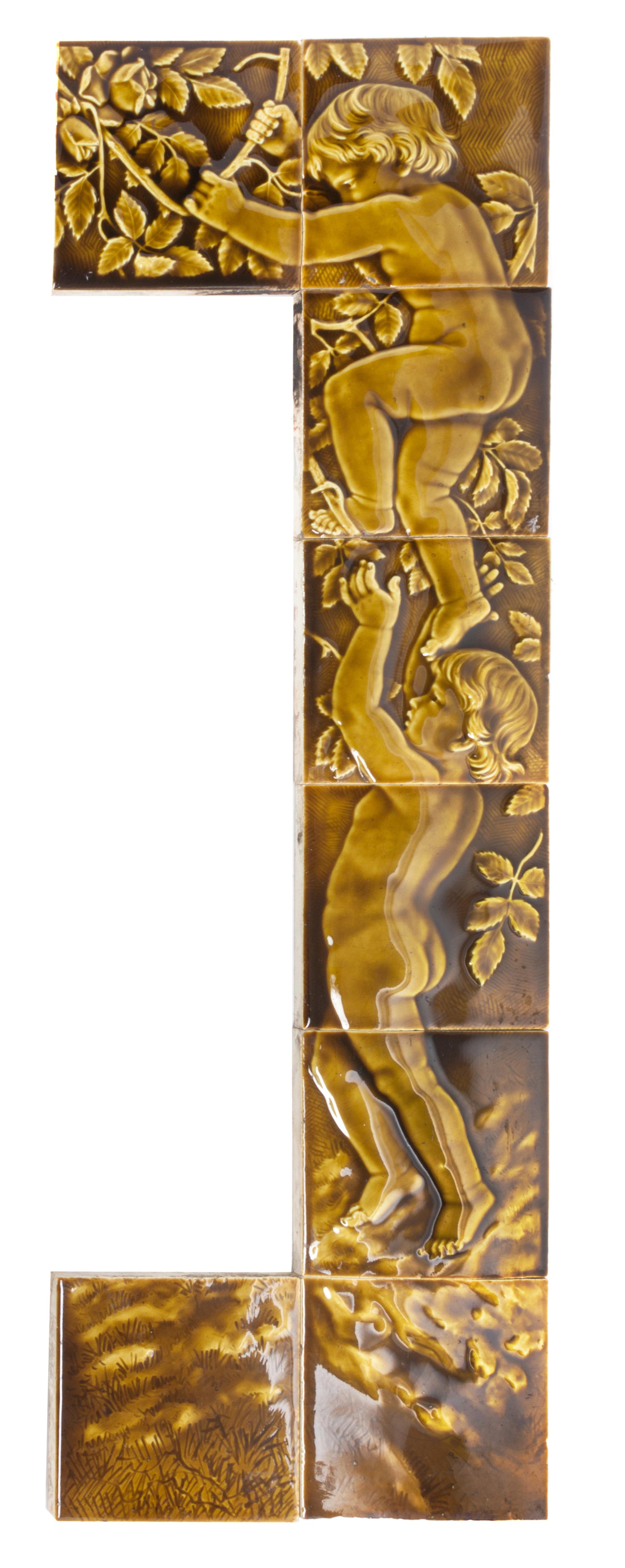 A Collection of Ten Pottery Tiles Each: 6 x 6 inches.