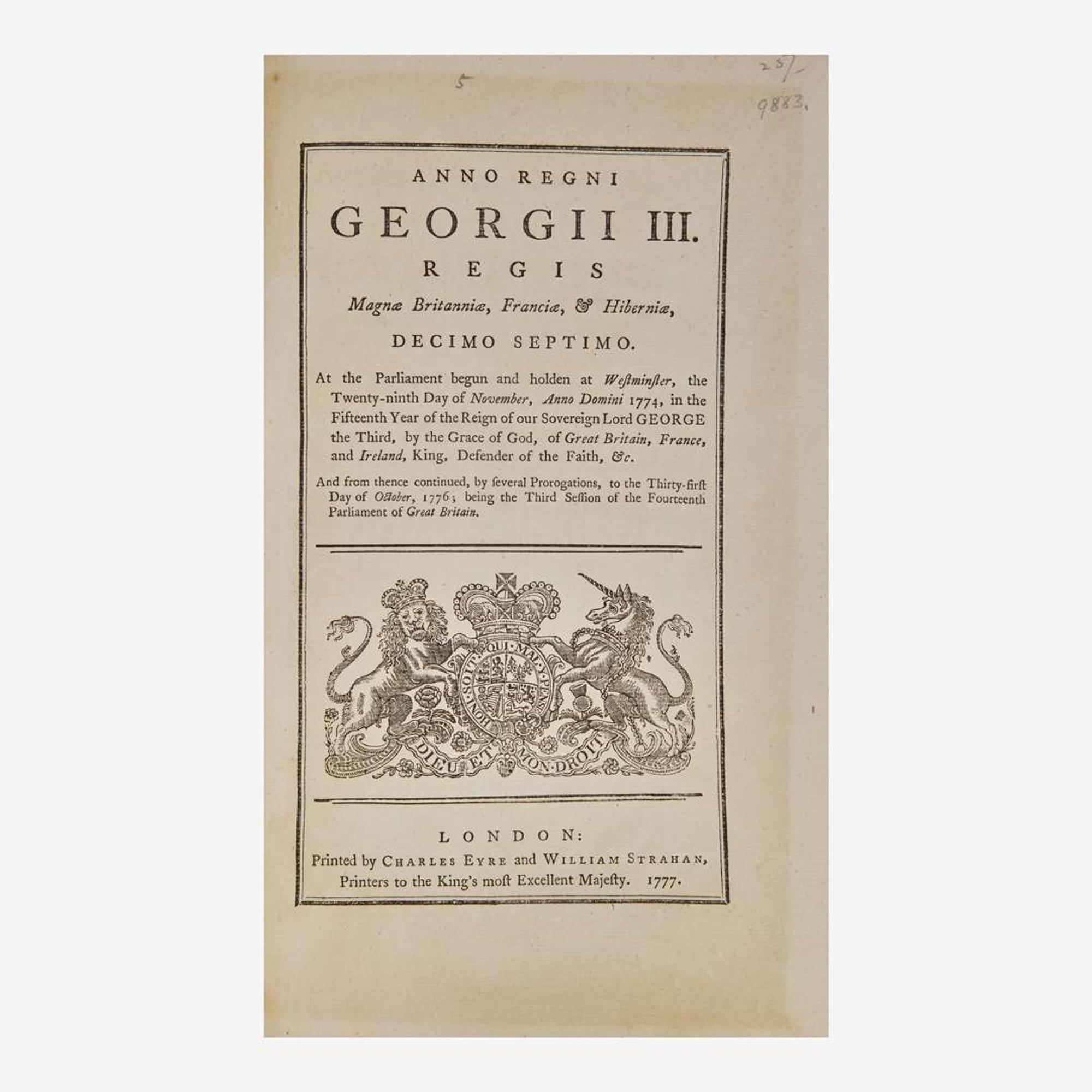 [American Revolution] An Act to impower His Majesty to secure and detain Persons charged with, or suspected of, the Crime of High Treason, committed in any of His Majesty's Colonies or Plantations in America...