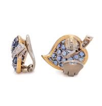 VAN CLEEF & ARPELS, RETRO, SAPPHIRE AND DIAMOND 'FEUILLES' EARCLIPS