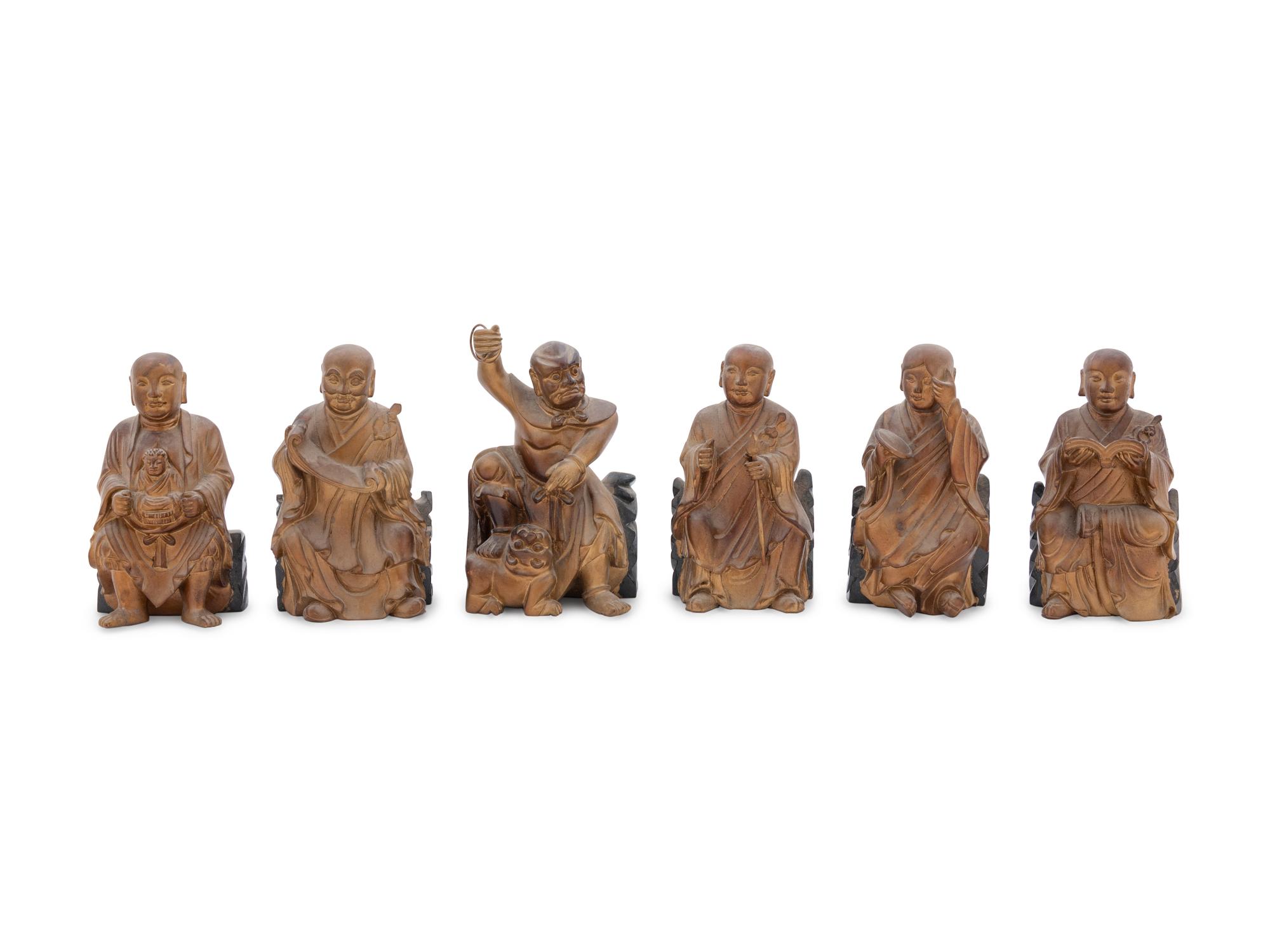 Eighteen Carved Wood and Gilts Figures of Luohans