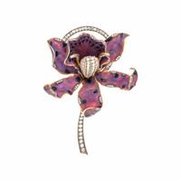 AVEDIS KENDIR, SILVER-TOPPED GOLD, ENAMEL AND DIAMOND CORSAGE BROOCH