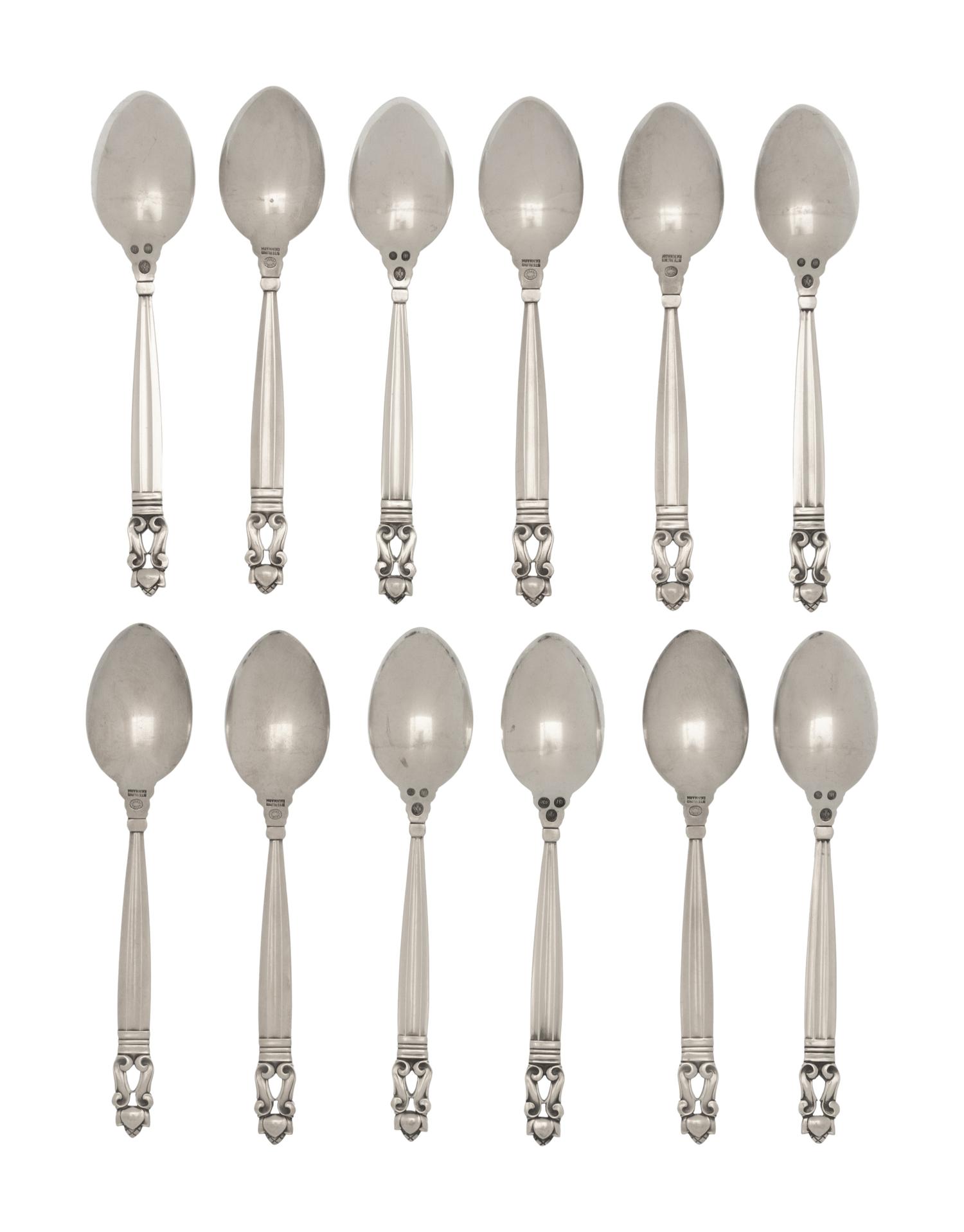 A Set of Twelve Georg Jensen Acorn Silver Teaspoons