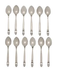 A Set of Twelve Georg Jensen Acorn Silver Teaspoons