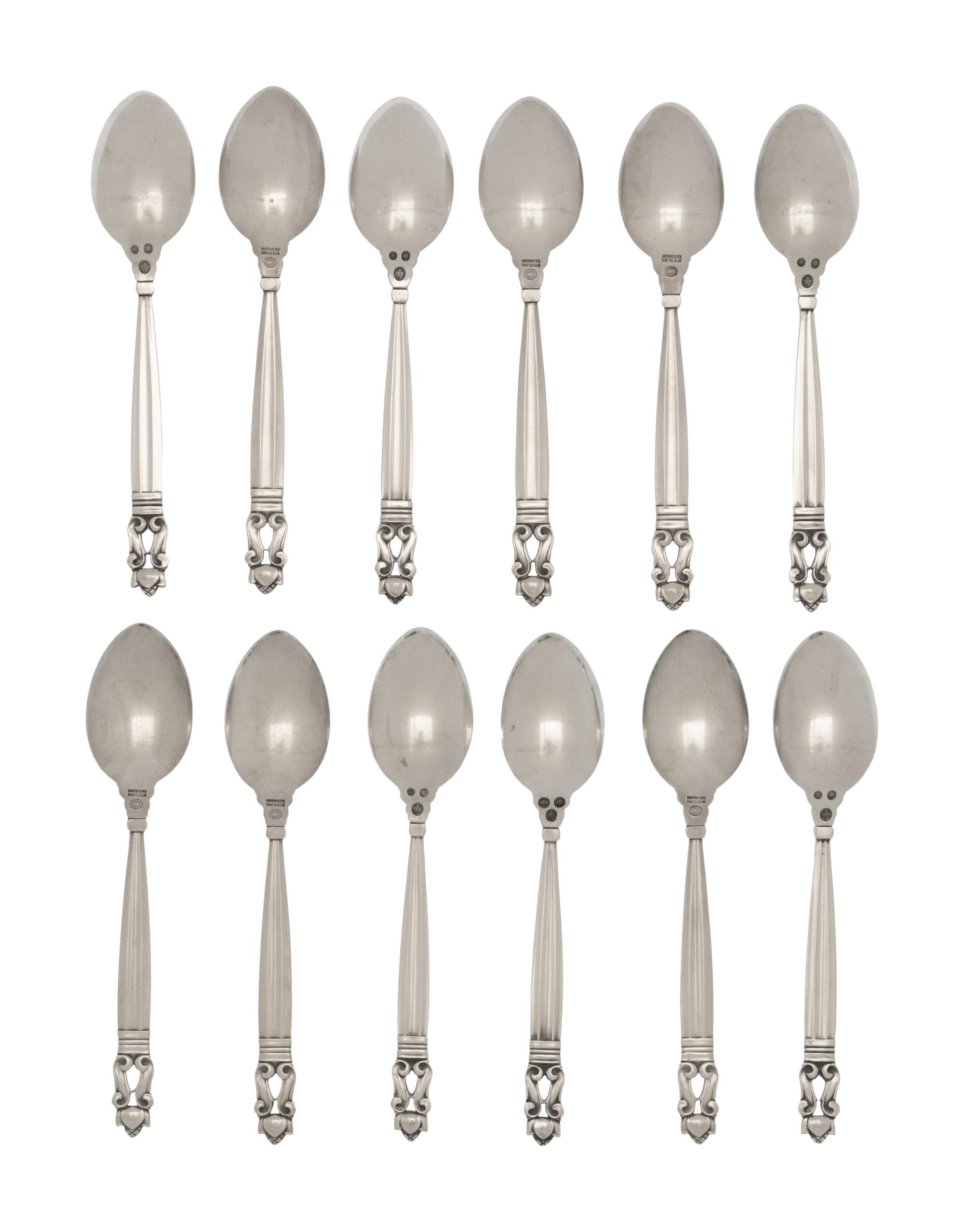 A Set of Twelve Georg Jensen Acorn Silver Teaspoons