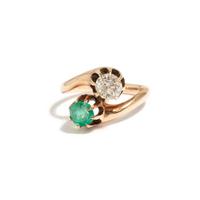 ANTIQUE, EMERALD AND DIAMOND TOI-ET-MOI RING