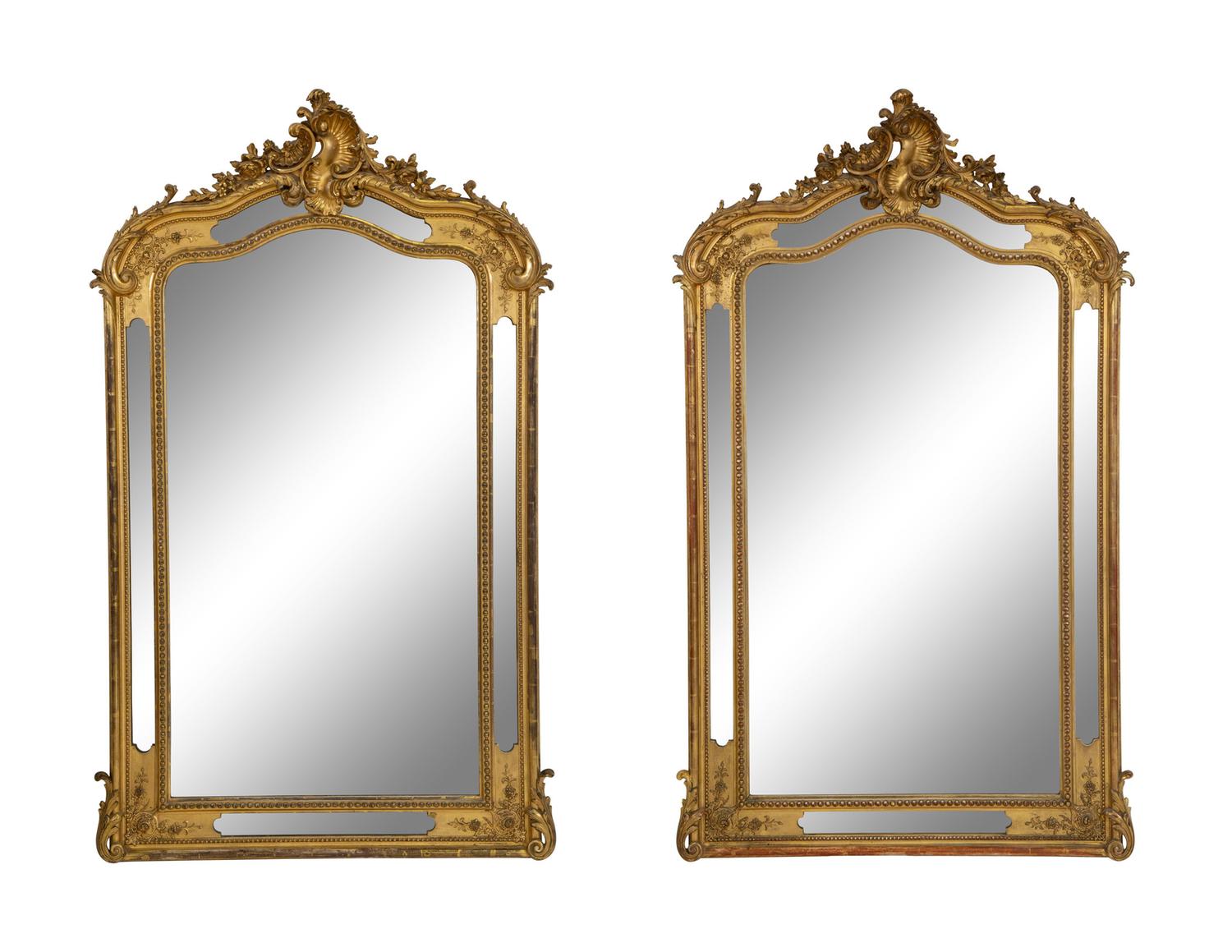 A Pair of Napoleon III Giltwood Overmantel Mirrors