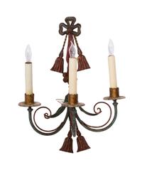 A Pair of Italian Tole Peinte Three-Light Sconces