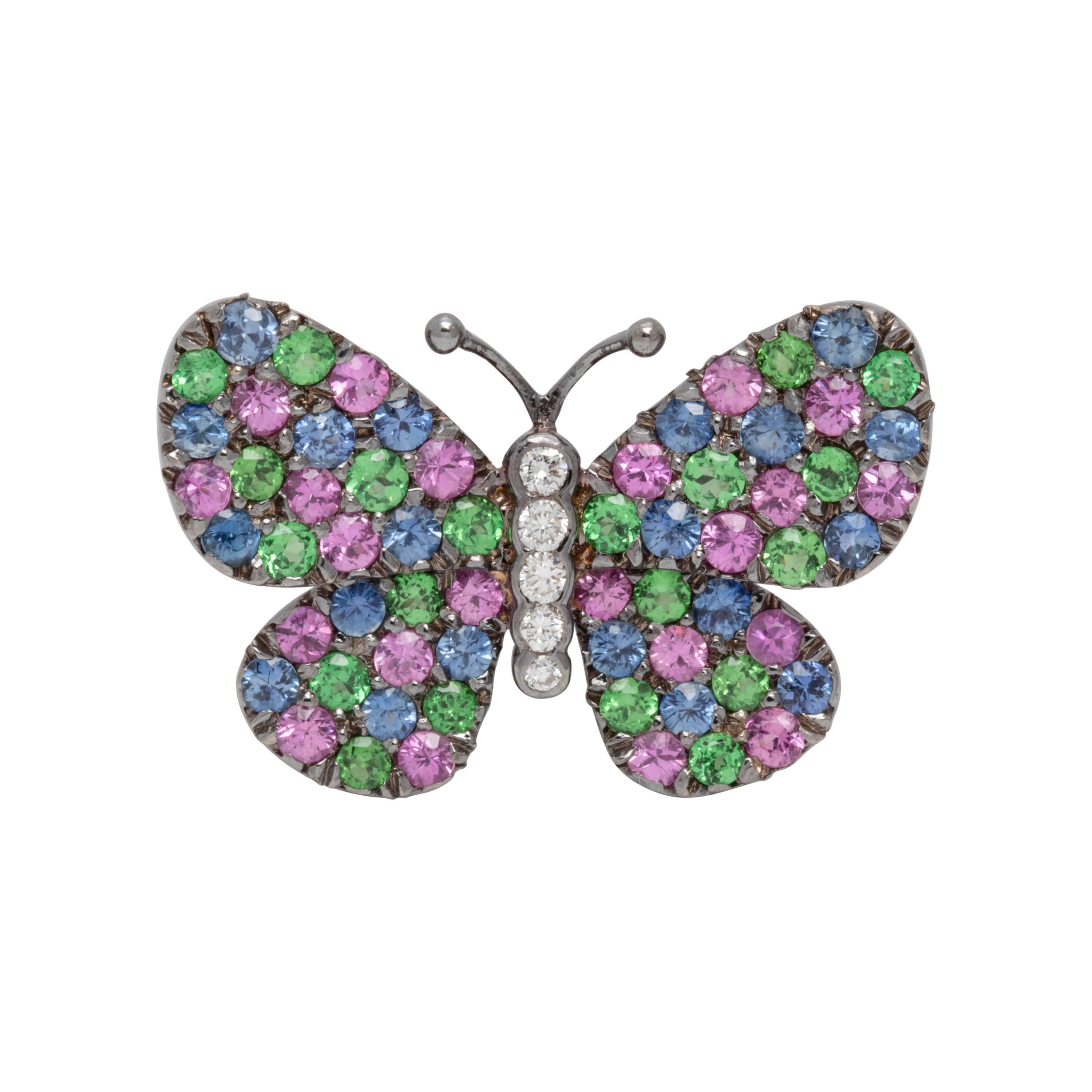 MULTICOLOR SAPPHIRE AND DIAMOND BUTTERFLY BROOCH