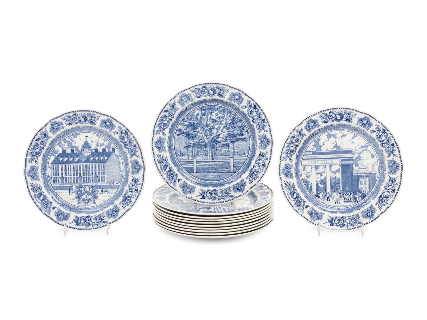Twelve Wedgwood Dinner Plates of Yale University Interest