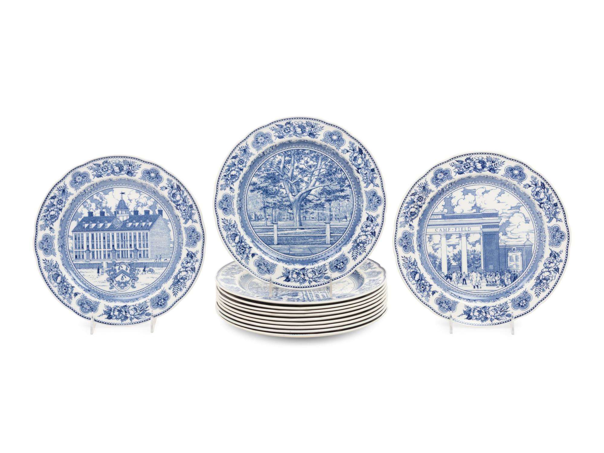 Twelve Wedgwood Dinner Plates of Yale University Interest