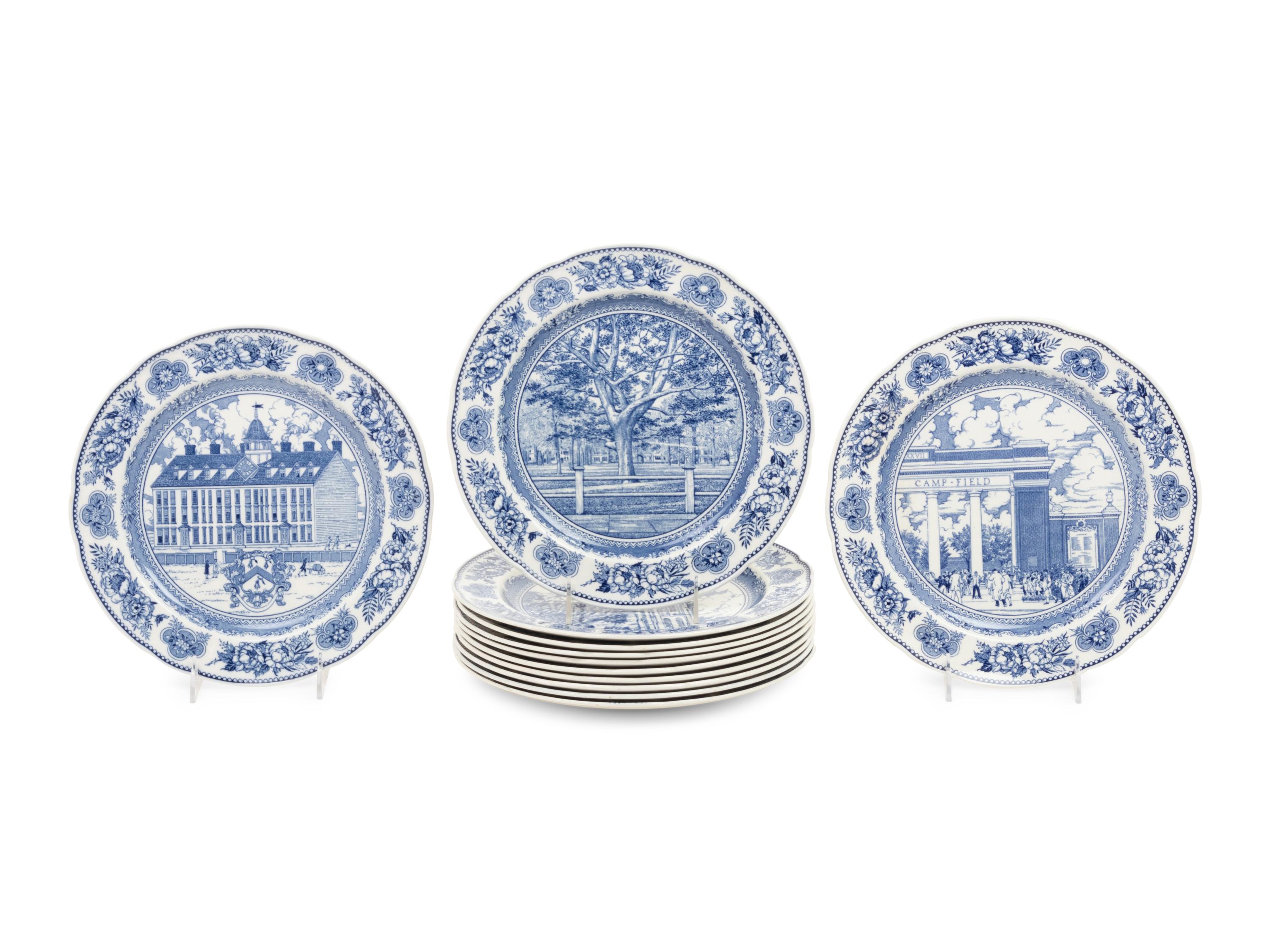 Twelve Wedgwood Dinner Plates of Yale University Interest