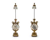 A Pair of French Gilt Bronze and Marble Urns — 19TH/20TH CENTURY