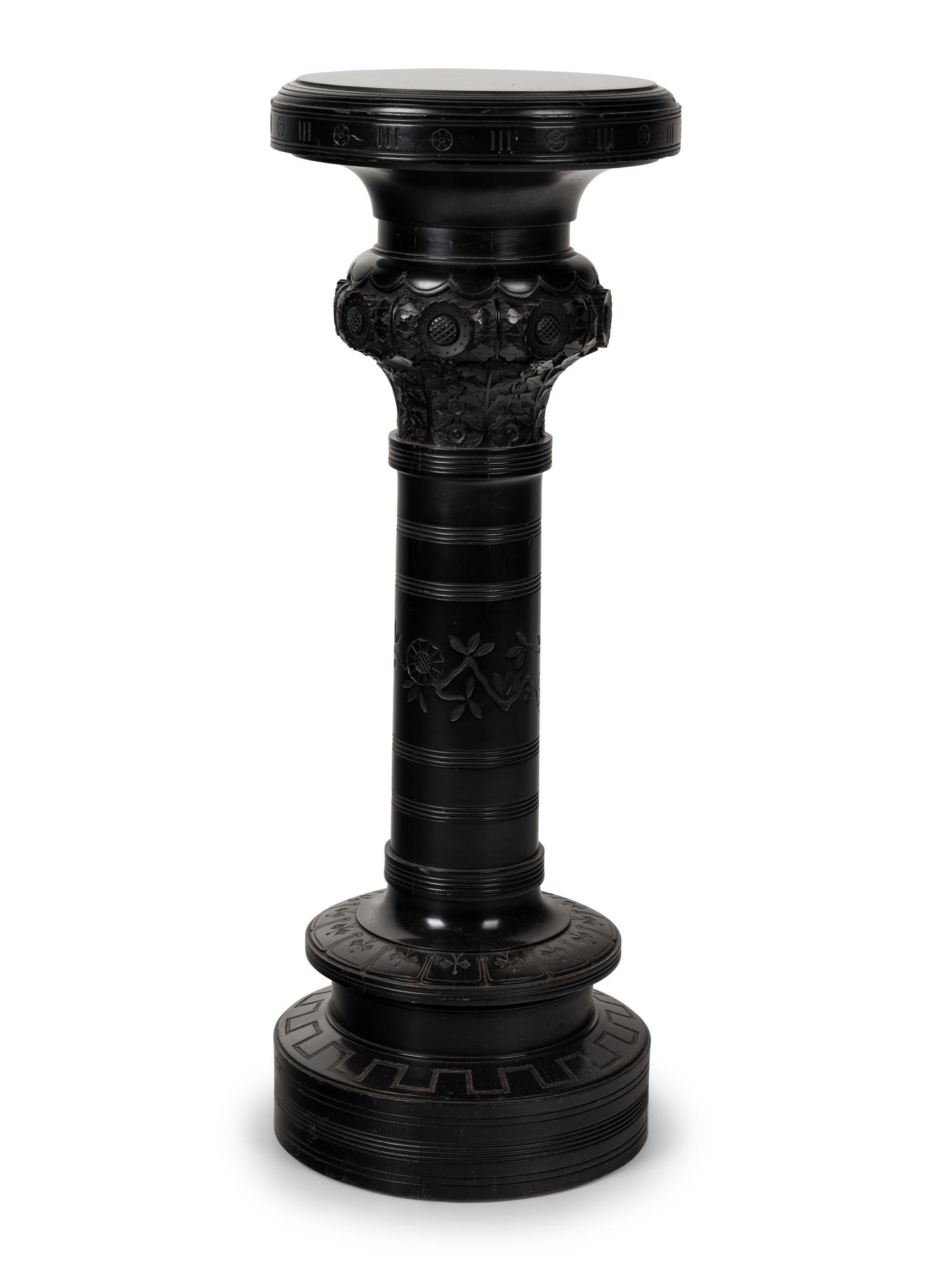 An American Carved and Ebonized Cherry Pedestal