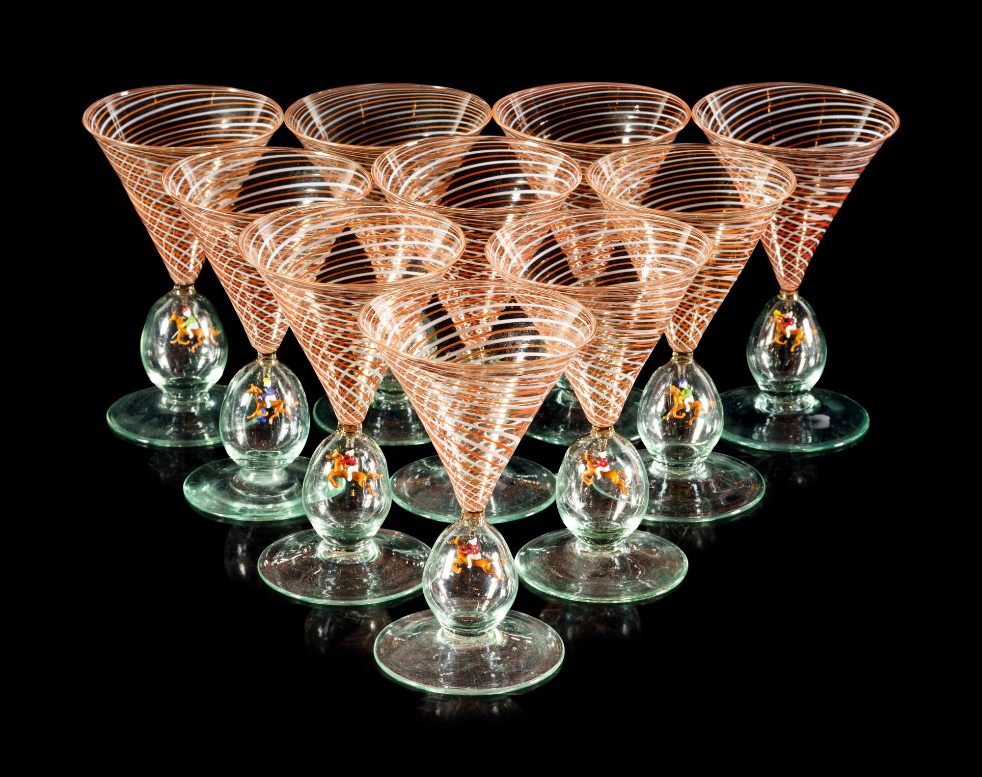 A Set of Twenty-Three Murano Glass Cocktail Glasses