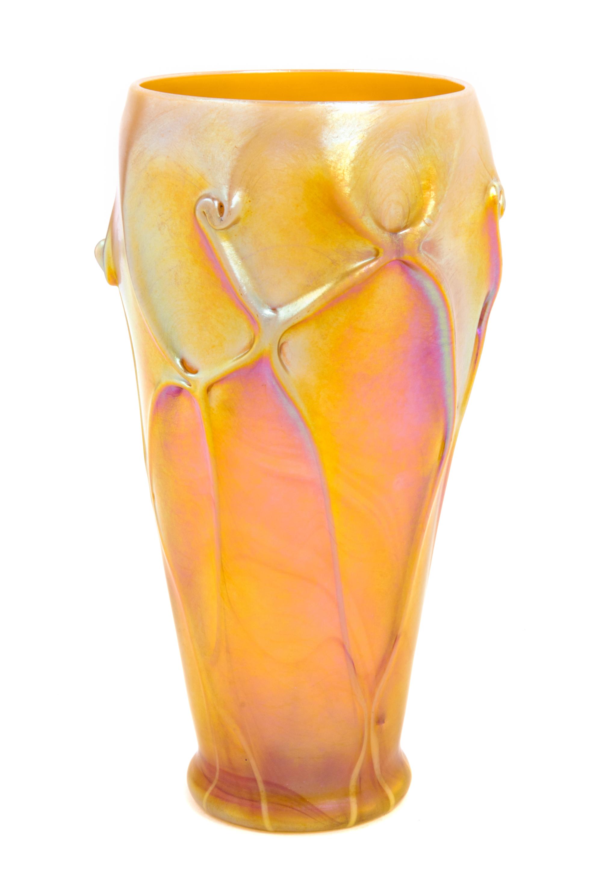 Tiffany Studios, EARLY 20TH CENTURY, Favrile glass vase, of tapering form with raised decoration in gold iridescence