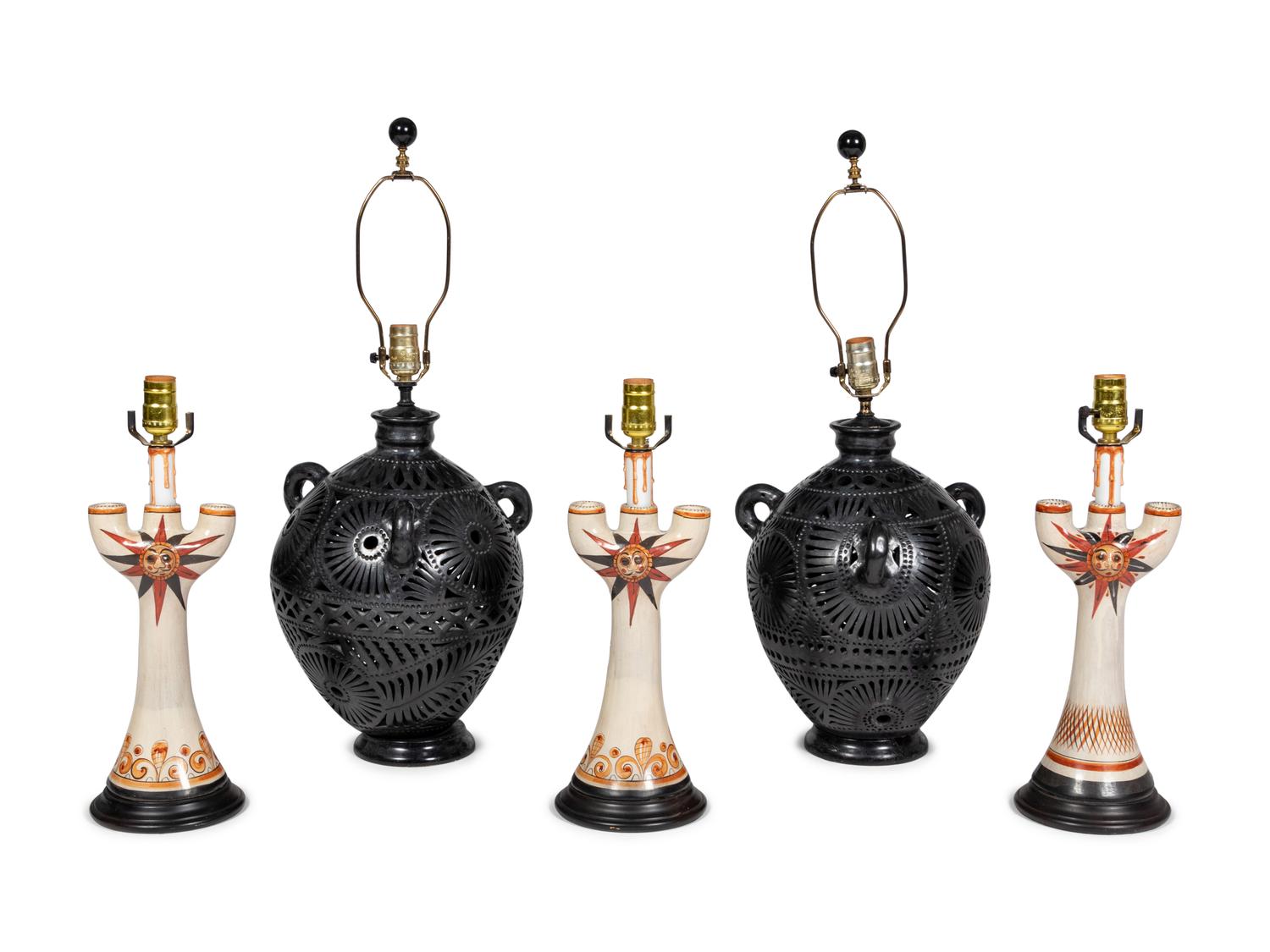 A Group of Mexican Pottery Lamps