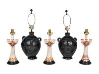 A Group of Mexican Pottery Lamps