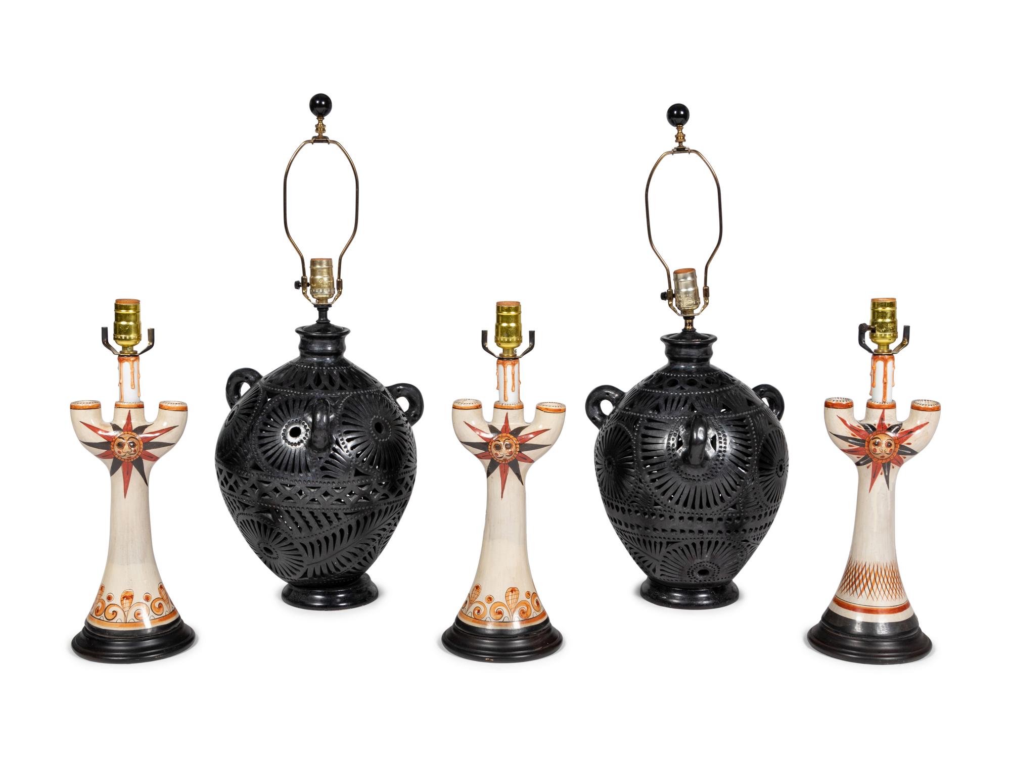 A Group of Mexican Pottery Lamps