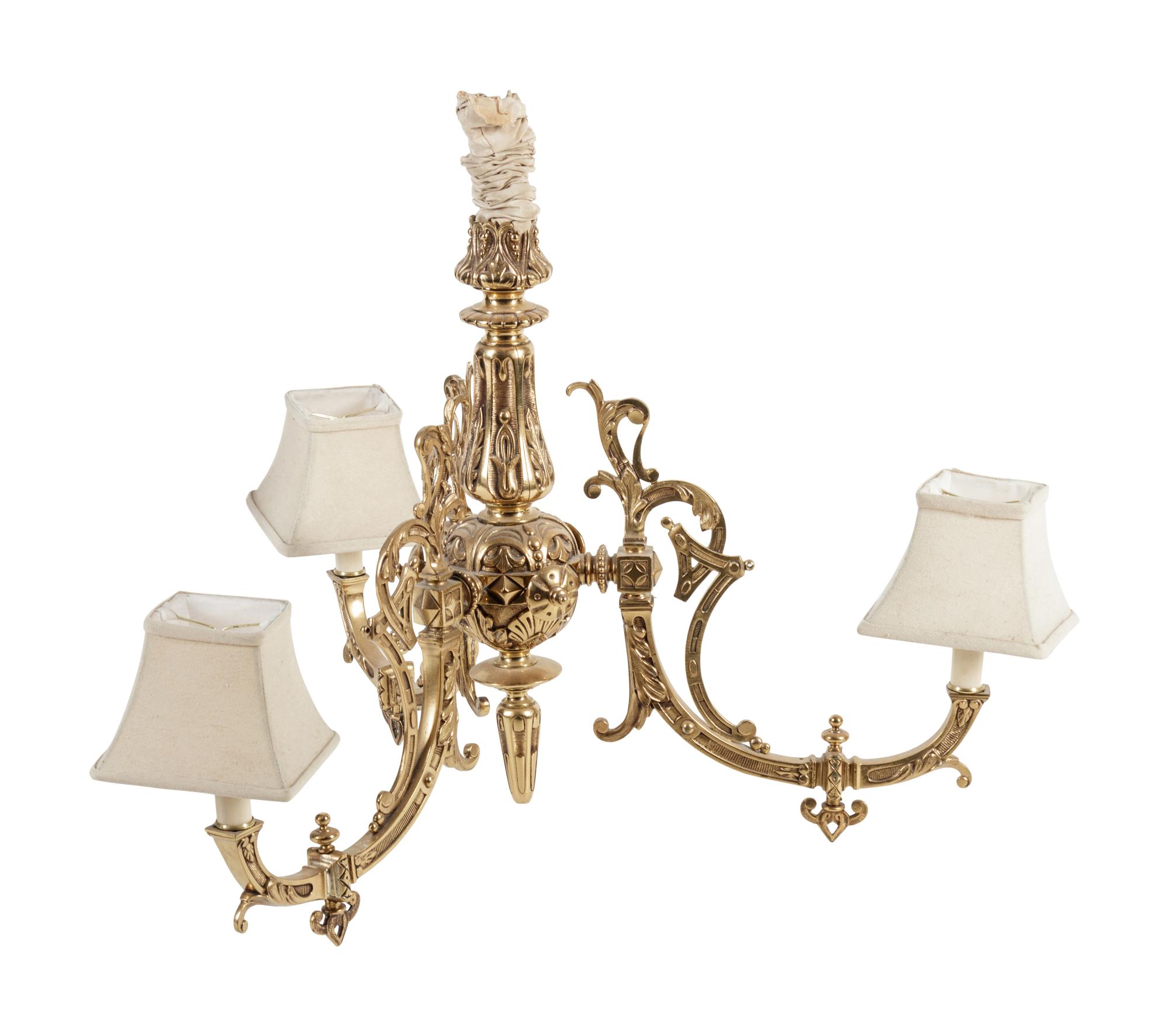 An Aesthetic Style Brass Three-Light Chandelier