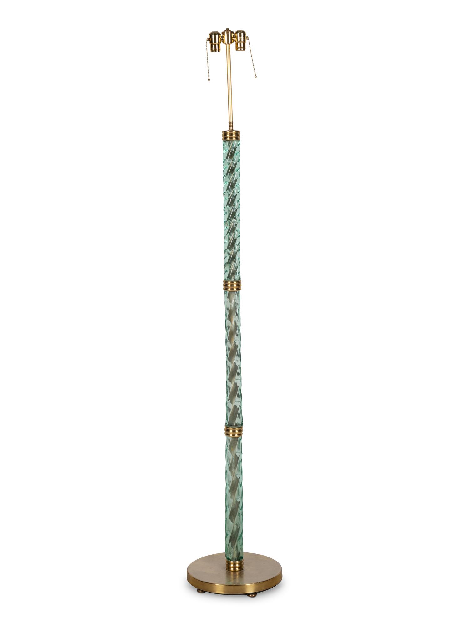 A Venetian Glass Rope-Twist Floor Lamp with Brass Base