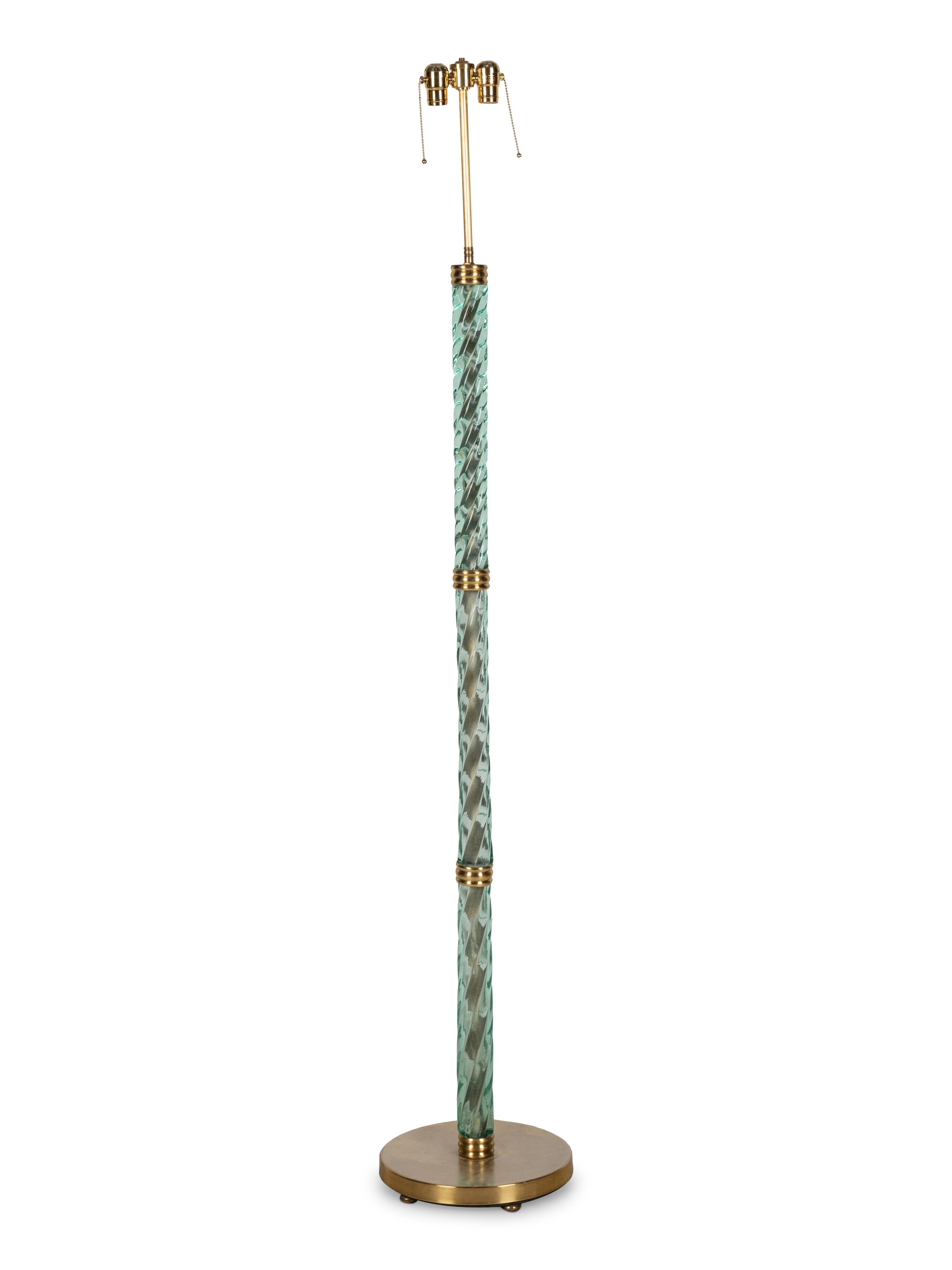A Venetian Glass Rope-Twist Floor Lamp with Brass Base