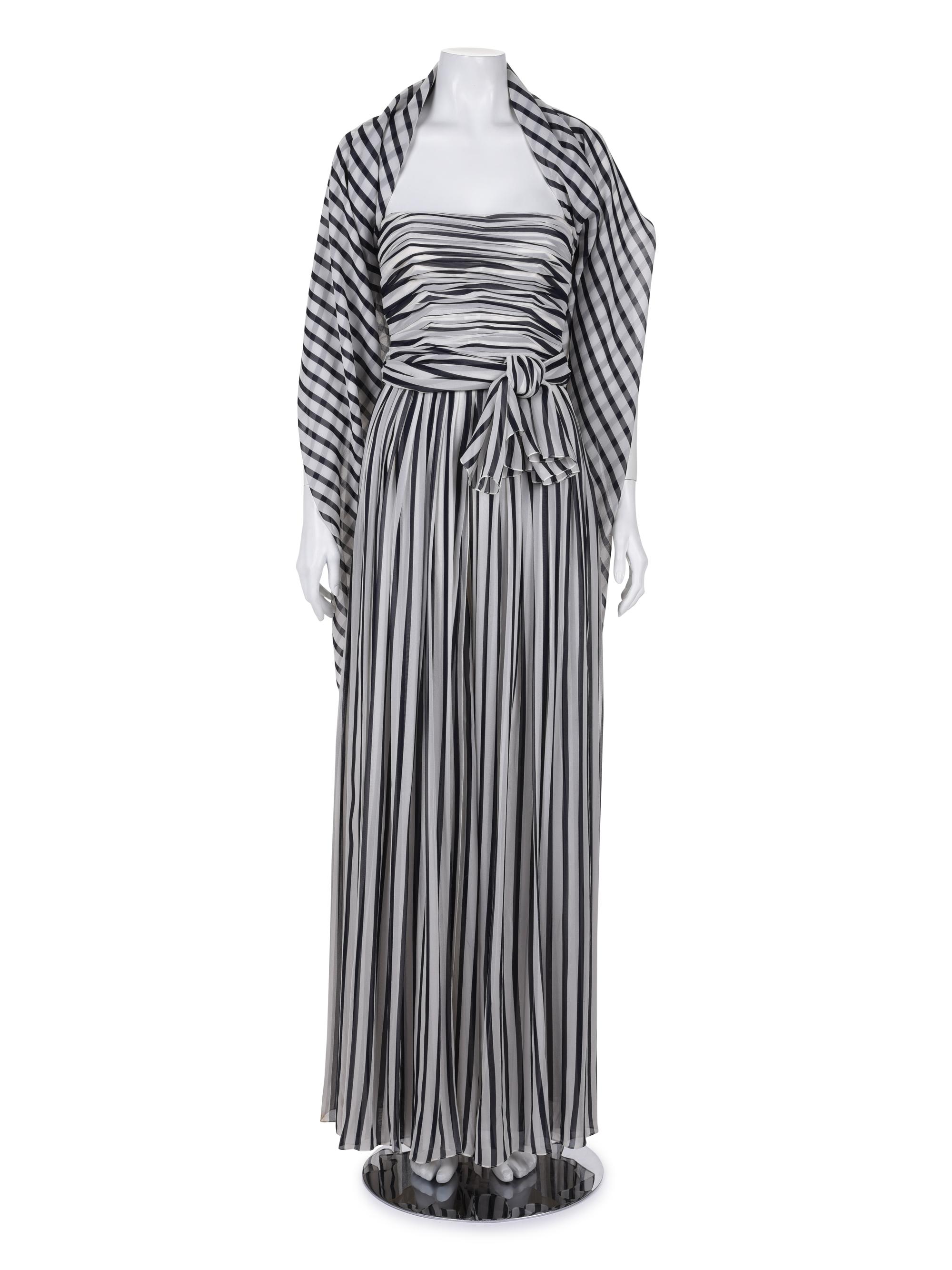 Oscar de la Renta Striped Strapless Jumpsuit, 1978-80