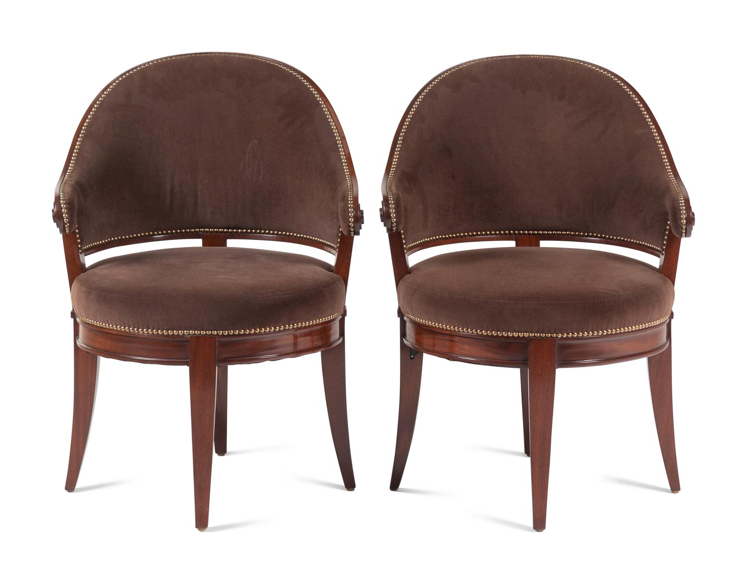 A Pair of Dessin Fournir Barrel-Back Armchairs