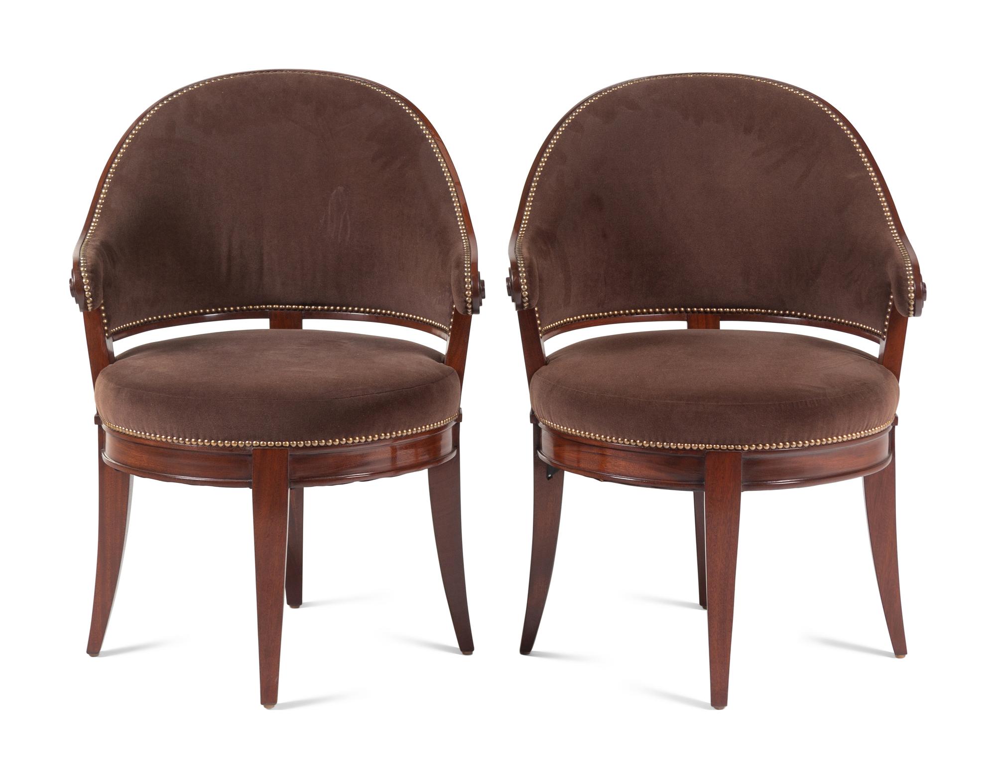 A Pair of Dessin Fournir Barrel-Back Armchairs