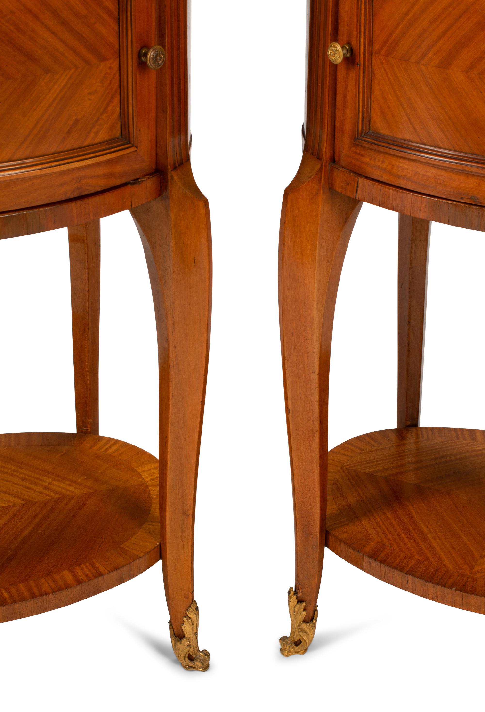 A Pair of Louis XVI Style Gilt Bronze Mounted Marble-Top Side Tables
