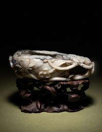 A Grey and White Jade 'Lotus' Brush Washer, Xi