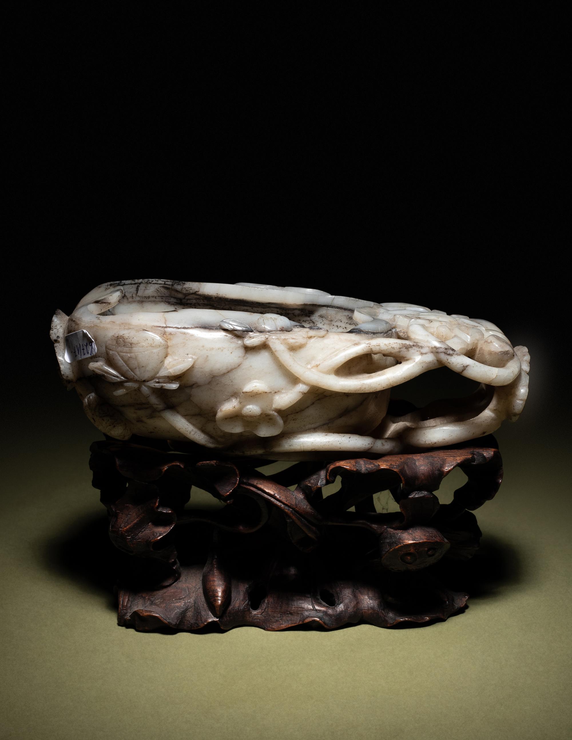 A Grey and White Jade 'Lotus' Brush Washer, Xi