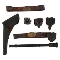 Group of Civil War Era Union Accoutrements: 2 Belts & U.S. Plates, 3 Cap Pouches, a Sword Knot, a Holster & A Carbine Thimble