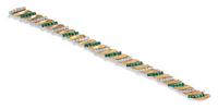 An 18 Karat Yellow Gold, Platinum, Emerald and Diamond Bracelet, 26.90 dwts.