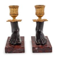 A Pair of Empire Style Gilt Bronze Mounted Figural Candelabra