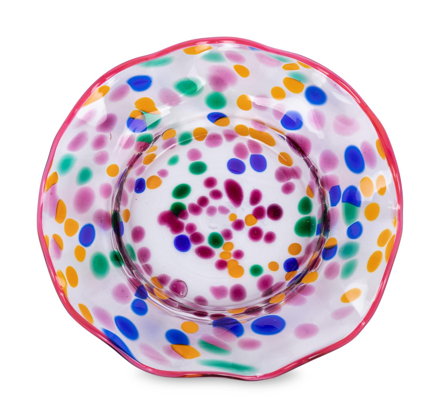 A MacKenzie-Childs Molten Confetti Glass Dessert Service